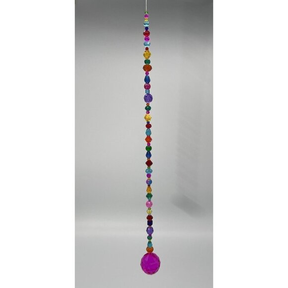 Beaded Suncatcher Bright Multicolored Pink Crystal Prism Hanging Patio Decor - Picture 2 of 9